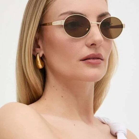 NWT SAINT LAURENT WOMEN GOLD SUNGLASSES - Picture 3 of 5